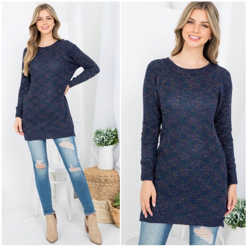 Navy Multicolor Long Length Tunic Sweater - size M
